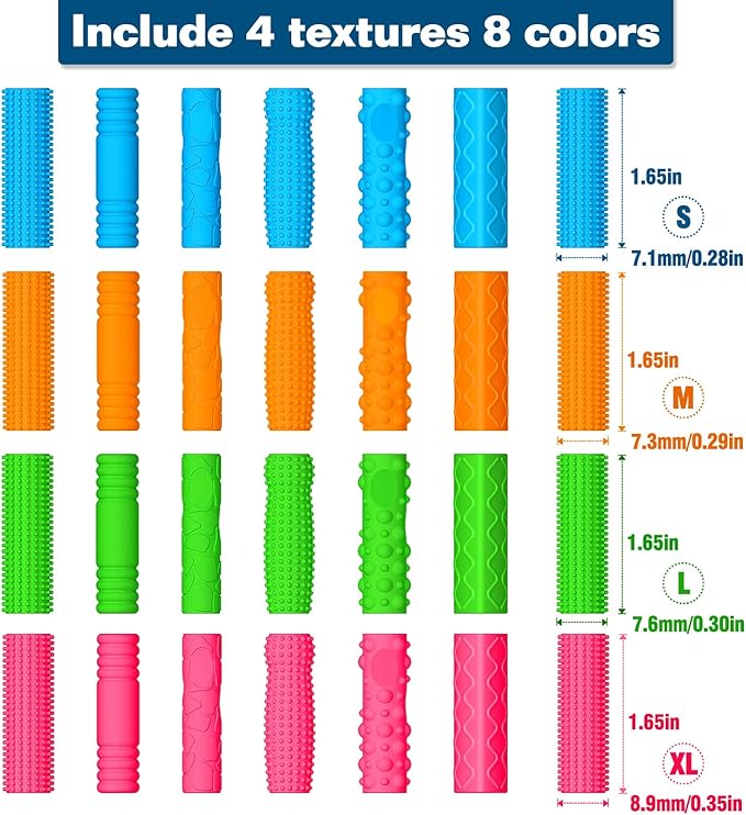 Textured Pencil Grips for Kids & Adults - 24 Pack Sensory Fidget Toys for ADHD, Autism - Quiet Classroom & Office Tools for Anxiety Relief Stress Relief - Educational Supplies, Student Rewards&Gifts