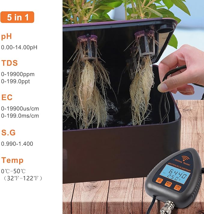 Smart PH Meter PH TDS EC S.G Temp Water Quality Tester Online Aquarium Pool Hydroponics Data Logger Monitor