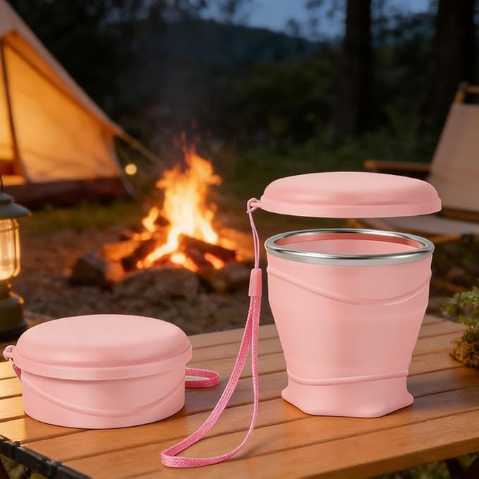 Foldable Cup with ,Silicone Portable Drinking Cups - Cold Beverage Mug Bottle,for Camping Backpacking Travel Men Kids Friends