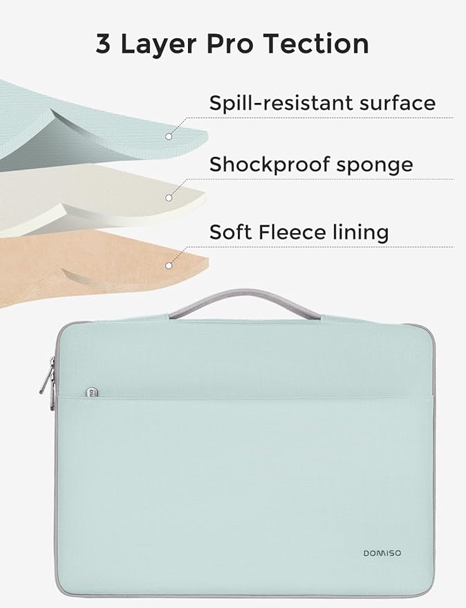 DOMISO 13.3 inch Laptop Case Sleeve Protective Cover Compatible with 14 inch MacBook Pro M4 M3 M2/MacBook Pro Max,13-13.3 inch Dell,Lenovo, HP,Waterproof Computer Cases Bag with Handle,Mint Green