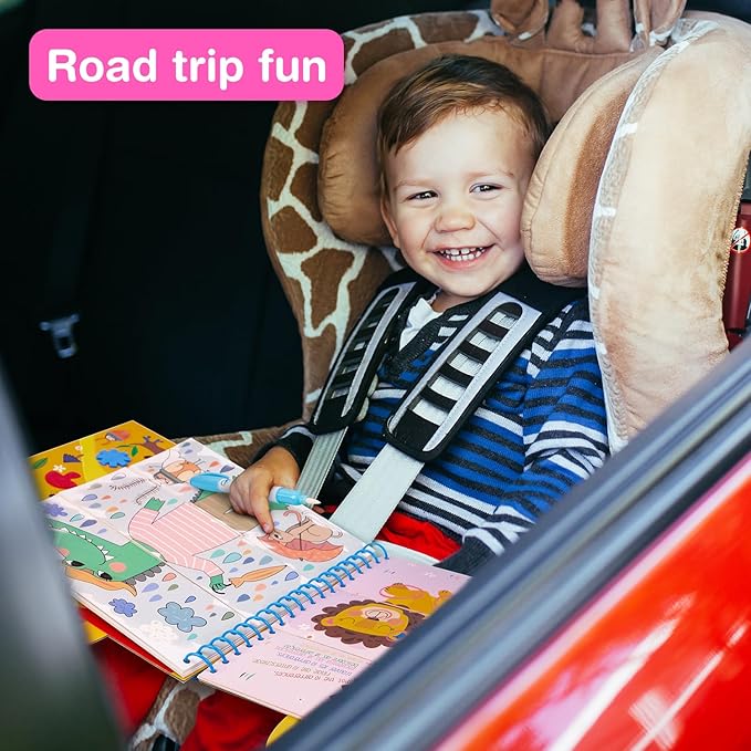 Avenir Reusable Water Coloring Book for Toddlers 3-5 Years, Road Trip & Airplane Mess-Free Portable Educational 4 in 1 Creative Set Water-Reveal Paint Activity Doodle Pad Kids Art Crafts