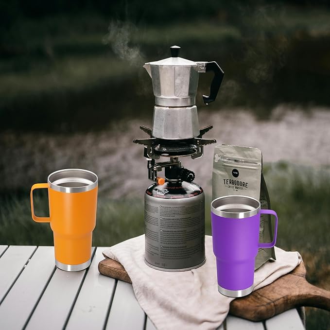 20 oz Tumbler with Handle and Lid, Stainless Steel Tumbler Insulated Travel Coffee Mug, Spill Proof Double Wall Vacuum Tumbler Cup Keep Drink Hot & Cold, Purple, 6 Pack