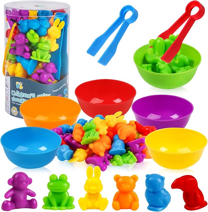 TSYAN Counting Animals Matching Games Sensory Toys with Sorting Bowls Preschool Learning Activities Color Classification Montessori Educational Toys Set Gift for Boys Girls Toddlers Toys Age 3+