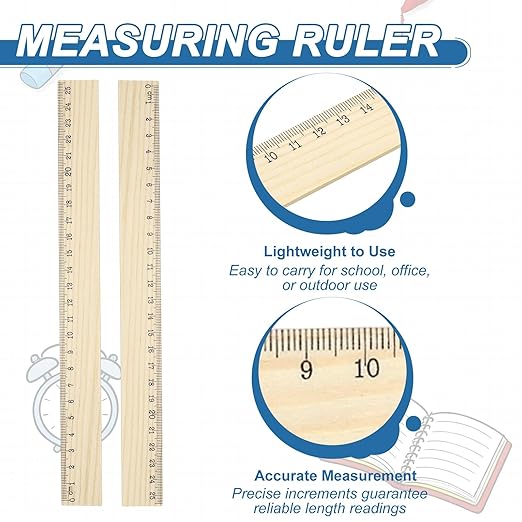 PATIKIL 10 Inch Wooden Rulers, 24Pcs Drafting Ruler Measuring Drafting Tools with Centimeters for Office Home Teacher Drawing Supplies, Wood
