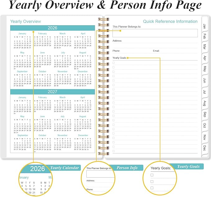 2026 Planner - A5 Weekly & Monthly Planners Spiral Bound, January 2026 - December 2026, 2026 Planner with Flexible Cover, Tabs, Inner Pocket, 6.4" x 8.5", Purple