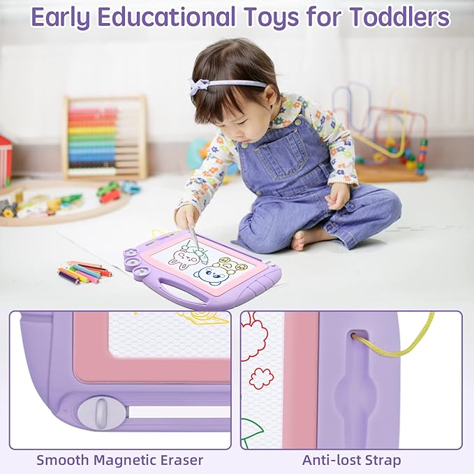 AiTuiTui Magnetic Drawing Board Toddler Toys for Girls Gifts, Erasable Sketch Writing Doodle Pad Travel Games for Kids in Car, Early Education Learning Skill Development Toys for Kids Toddlers