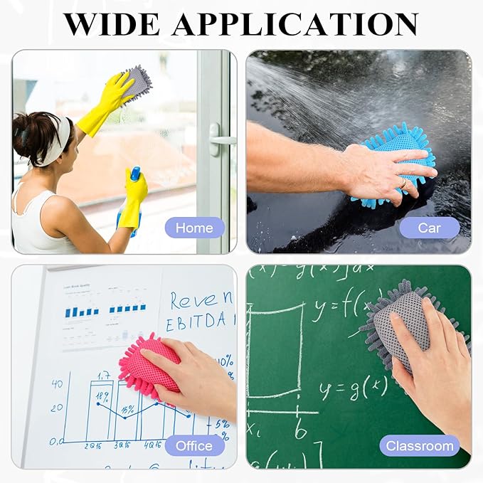 4 Pcs Microfiber Shag Whiteboard Erasers, Dry Erase Board Erasers, Shag Washable Dry Eraser for Markers, Chalk, Home, Classroom Office Supplies (Grey, Blue, Pink)