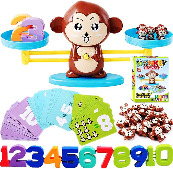 CozyBomB™ Monkey Scale Balance Counting Toys Math Games STEM Preschool Educational Toys for 3 4 5 Year olds Math Educational Kindergarten Number Learning Games Gifts for Boy Girl Birthdays Christmas