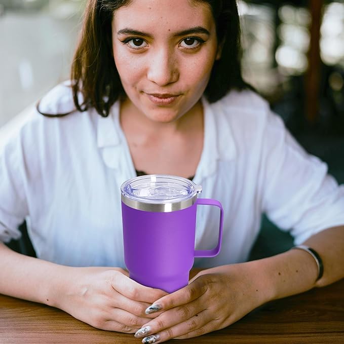 20 oz Tumbler with Handle and Lid, Stainless Steel Tumbler Insulated Travel Coffee Mug, Spill Proof Double Wall Vacuum Tumbler Cup Keep Drink Hot & Cold, Purple, 6 Pack