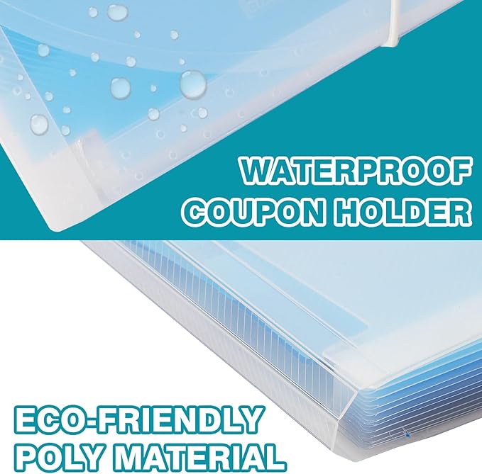 H4D Check Size 13 Pocket Expanding File Folder, Accordion File Organizer Wallet Case for Coupon Receipt Storage, 10 x 5.5 inches, Blue