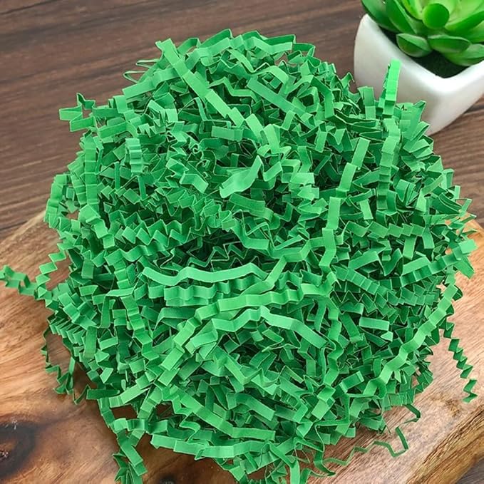 Ankelesz 50g Easter Raffia Grass Paper Shred for Gift Wrapping Basket and Gift Box Filling，Crinkle Cut Paper for Wrapping (Green)