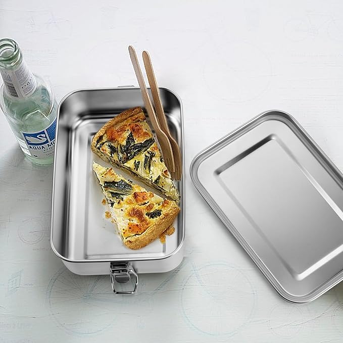 Leonyo 2 Pack 47oz 18/10 Stainless Steel Lunch Box, 1400ml Metal Bento Box for Adults with 2 Dividers, Leak-Proof Bento Snack Containers for Women Man, Dishwasher Safe, Oven Safe Except for Lid