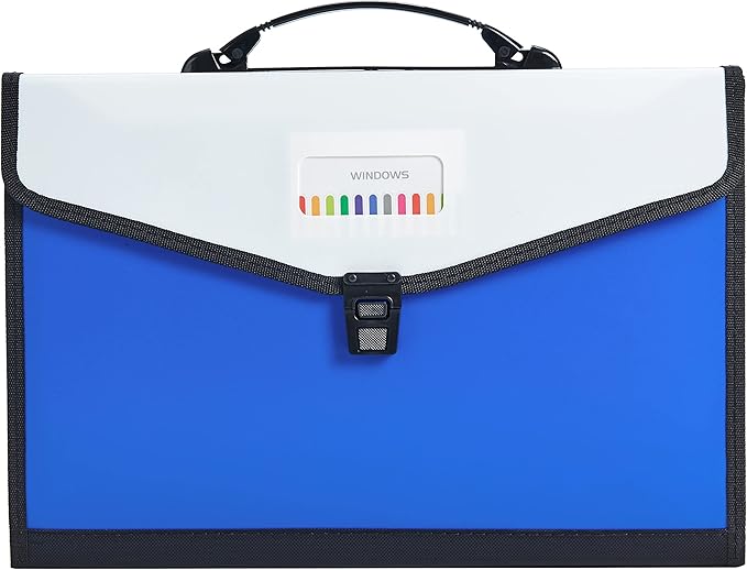 Legal Size 13-Pockets Expanding File Folder with Handle, Plastic Accordion Filling File Folder Expandable Monthly Portable Paper Document Organizer for Office School & Home (Blue-1)