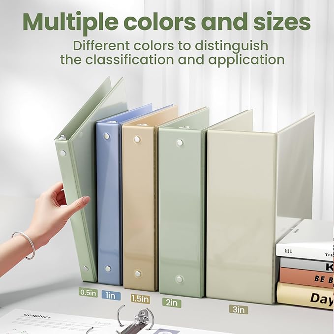 SUNEE 3 Ring Binder 3 Inch 2 Pack, Clear View Three Ring PVC-Free (Fit 8.5x11 Inches) for School or Office Supplies, Sage Green
