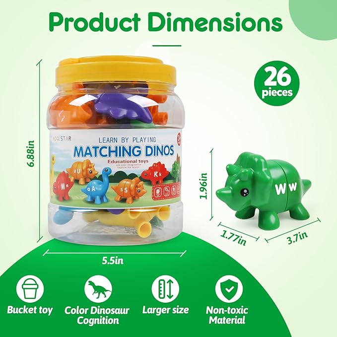 USATDD Matching Letters Dinosaur Toy, Double-Sided ABC Letters Dinosaur Match Game Preschool Fine Motor Toy with Uppercase Lowercase Alphabet, Educational Learning Toys for Toddlers Boys Girls