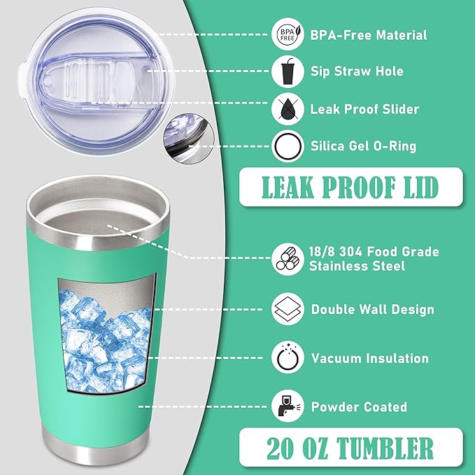 20 oz Tumbler Coffee Travel Tumblers Bulk with Lid Stainless Steel Double Wall Vacuum Insulated Mug Powder Coated Cups fit Car Cupholder for Hot and Cold - Light Blue, 4Pack