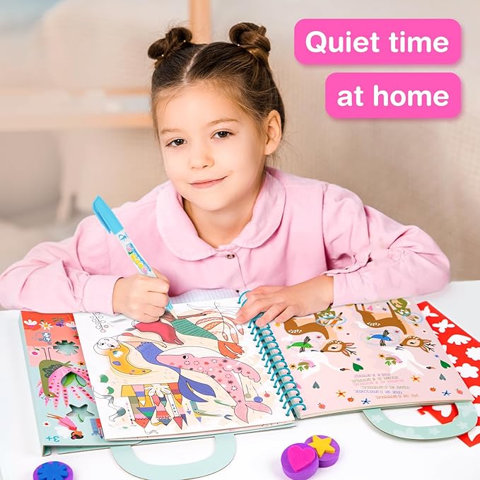 Avenir Reusable Water Coloring Book for Toddlers 3-5 Years, Road Trip & Airplane Mess-Free Portable Educational 4 in 1 Creative Set Water-Reveal Paint Activity Doodle Pad Kids Art Crafts