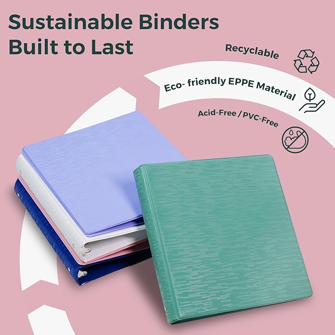 POPRUN 3 Ring Binder 1.5 Inch, PVC-Free, Holds 325 Sheets of 8.5 x 11 Paper, Extra Durable Organizer with 2 Pockets for School & Office, Heavy-Duty, 4 Pack, White