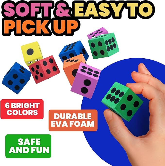 Foam Dice Set - Bulk Pack of 36, 1.5 Inch Large Assorted Colorful Foam Dice Cubes with Number Dots, Use for Kids, Classrooms, Math Games, Building Toys, Party Supplies by Bedwina