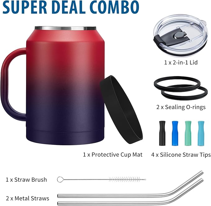 50oz Tumbler with Lid and Straw - Gulp, Protective Cup Mat, 50 oz Stainless Steel Coffee Mug for Travel Work, Double Wall Insulated Tumblers Metal Cups, Leak Proof Large Flask Jug Water Bottle