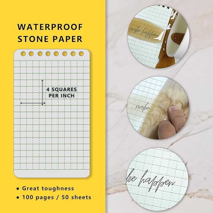 4PCS Weatherproof Pocket Spiral Notebook 3"x5" with Stone Graph Paper and PVC Cover, All-Weather Notepad A7 Steno Pads for Outdoor Field Military Tactical Memo (Grey, 4 Pack)