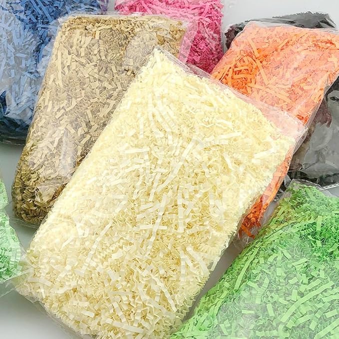 Ankelesz 50g Easter Raffia Grass Paper Shred for Gift Wrapping Basket and Gift Box Filling，Crinkle Cut Paper for Wrapping (Kaqi)