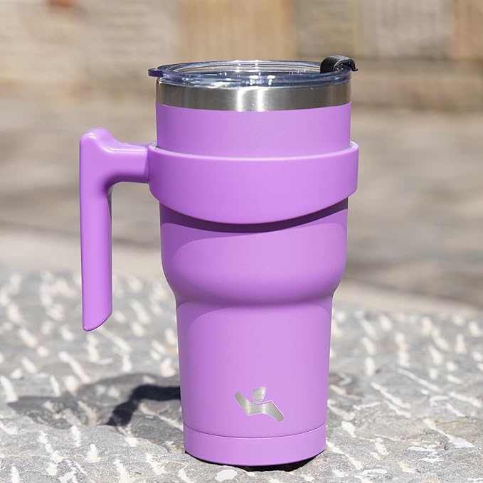 Konokyo 30 oz Tumbler with Handle and 2 Straw 2 Lid, Insulated Water Bottle Stainless Steel Vacuum Cup Reusable Travel Mug,Lavender