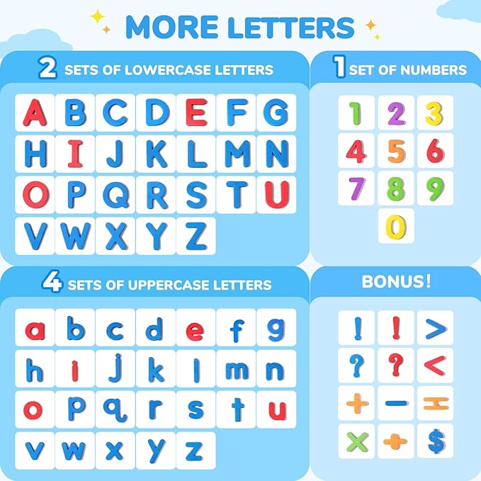 Gamenote Classroom Magnetic Letters Kit 178 Pcs with Double-Side Magnet Board - Foam Alphabet Letters for Kids Spelling and Learning