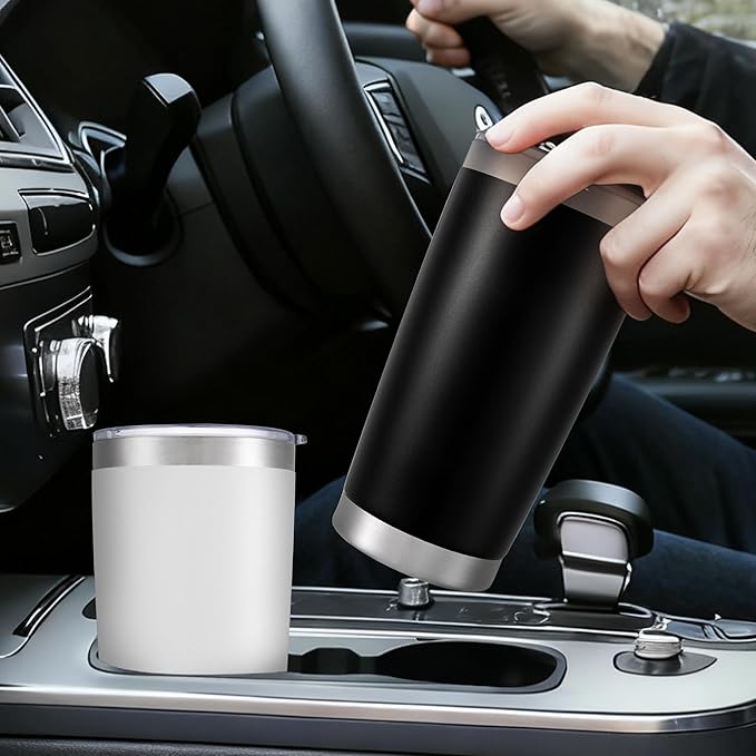 20 oz Tumbler Bulk with Lid Stainless Steel Insulated Tumblers Double Wall Vacuum Coffee Mug Powder Coated Tumbler Cups for Cold and Hot Drinks, White, 12 pack