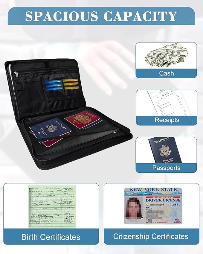 Fireproof Important Document Organizer Folio - Accordion File Organizer, 13 Pocket Expanding File Folder with Labels,Safe Holder and Organizer for Birth Certificate,Paper,Receipt,Bill,etc.