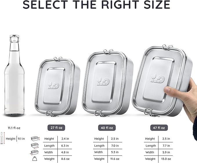 Bambaw Stainless Steel Lunch Box 40 oz, Metal Lunch Box with Adjustable Compartment, Leakproof Stainless Steel Bento, Food Grade Metal Sandwich Container