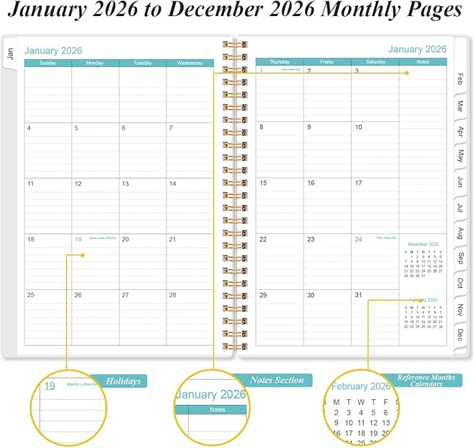 2026 Planner - A5 Weekly & Monthly Planners Spiral Bound, January 2026 - December 2026, 2026 Planner with Flexible Cover, Tabs, Inner Pocket, 6.4" x 8.5", Pink