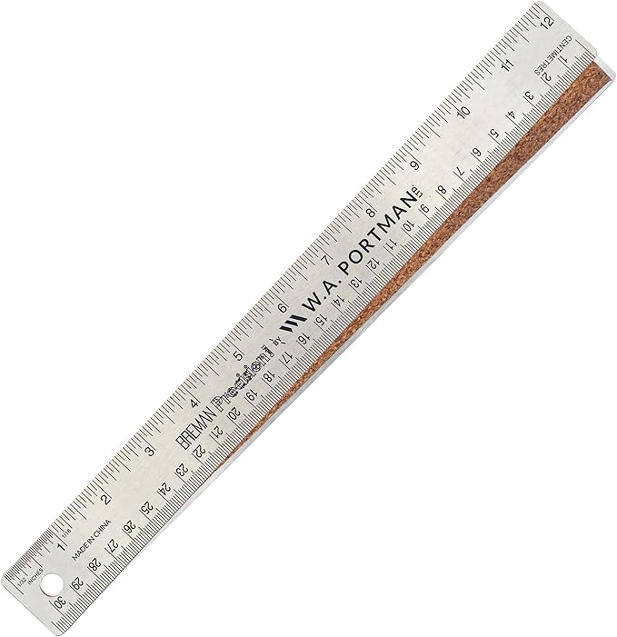 Breman Precision Metal Ruler 12 Inch Cork Back – Stainless Steel Straight Edge, Flexible Non-Slip Metal Ruler with Cork Backing – Imperial & Metric for Crafting, School, Workshop & Home Use