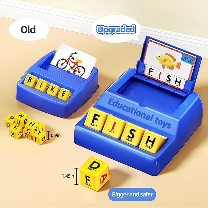 Montessori Matching Letter Game for Kids Ages 3-8 | Educational Learning Spelling Toys with Storage Function | Christmas Birthday Gifts for 3 4 5 6 Year Old Boys & Girls | Larger Blue (50% Bigger)