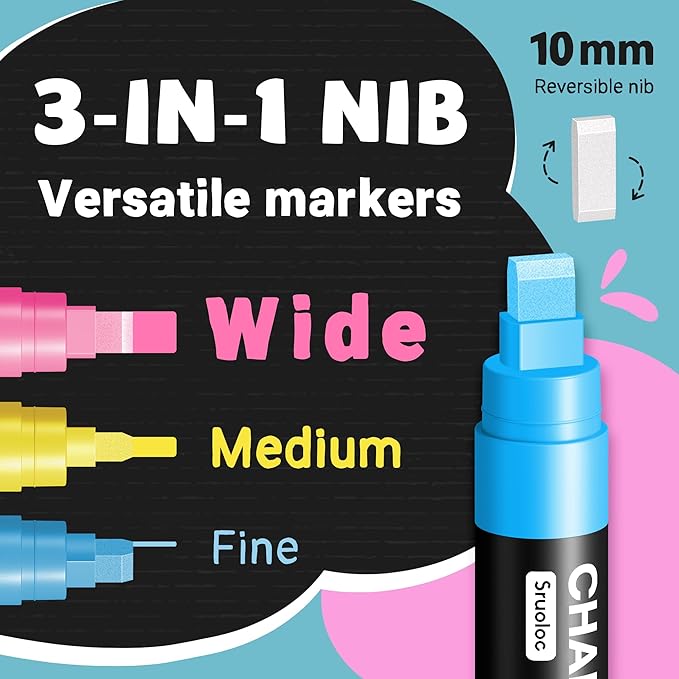 Window Chalk Markers for Glass Washable, 20 Colors Jumbo Liquid Chalk Marker with 10mm 3 in 1 Nib Thick Wide Tips, Big Chalkboard Markers, Car Paint Pen for Auto, Bistro, Mirror, Poster, Blackboards