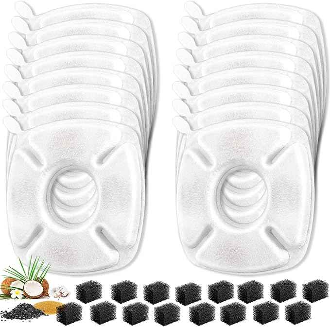 32 Pcs Cat Water Fountain Replacement Filters, 16 Pack Filters 16 Pack Pre- Sponges Fit for 67oz, 95oz, 135oz Automatic Pet Fountain Dog Water Dispenser