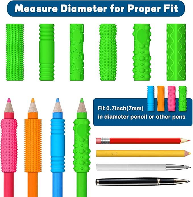 Textured Pencil Grips for Kids & Adults - 24 Pack Sensory Fidget Toys for ADHD, Autism - Quiet Classroom & Office Tools for Anxiety Relief Stress Relief - Educational Supplies, Student Rewards&Gifts