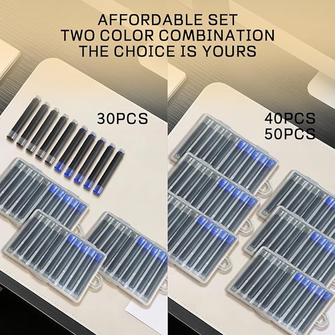 YUNCHUN 30PCS Fountain Pen Ink Refills, 2.6 mm Ink Cartridges Sets for Hongdian, Ink Pen Writing Supplies International Standard Ink Refills, Smooth Writing (Black + Blue)
