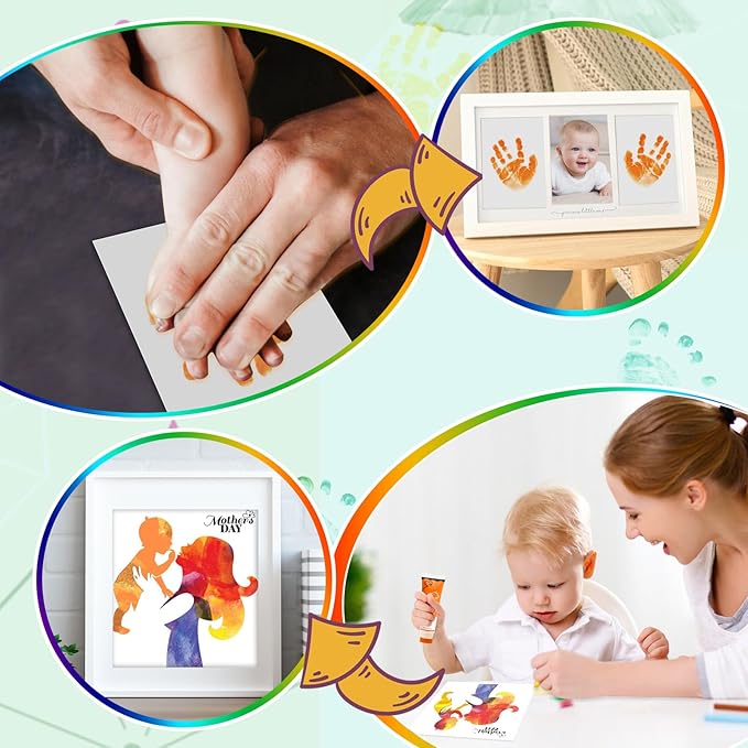 Baby Hand and Footprint Paint with Sponge Head, 2.54 fl oz, Non-Toxic & Acid-Free, Washable Baby Safe Paint for Newborn Keepsakes, Dog Nose & Paw Prints, Ideal New Mom Gift - Orange
