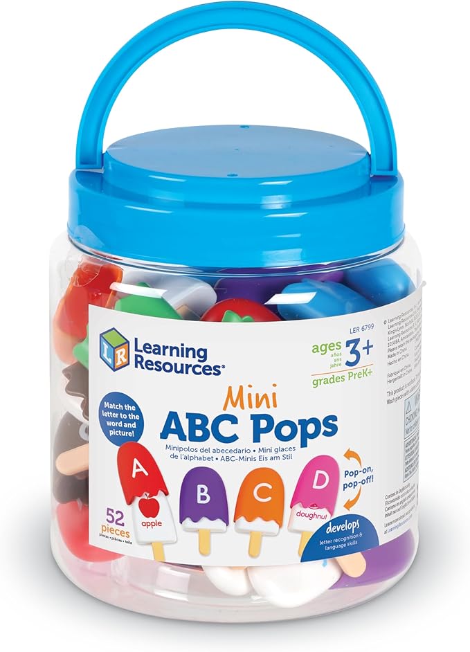 Learning Resources Mini ABC Pops – Alphabet Toys, ABC Puzzle, Phonics Games for Toddlers, Fine Motor Toys, Play Food Set, Preschool Activities, Sensory Bin Letters, Gifts for Kids