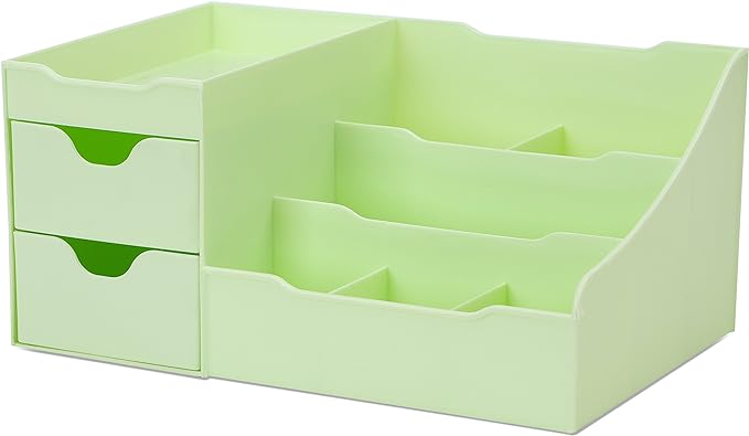 Uncluttered Designs Makeup Organizer With Drawers - Modern Countertop Storage for Cosmetics - Chic Vanity Holder for Perfume, Skincare, Brush, Lipstick, Nail Polish Organization & Display (Green)