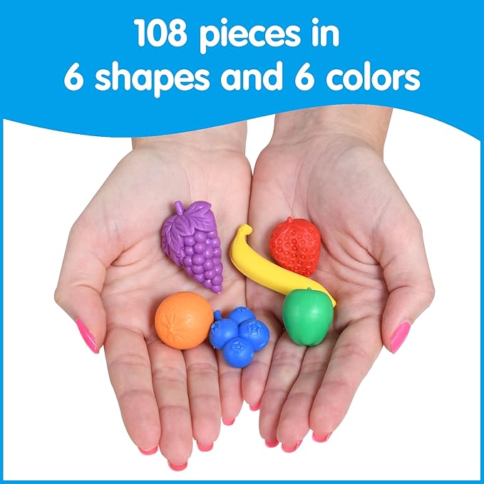 edxeducation Fruit Counters | Set of 108 | Math Manipulatives for Preschoolers | Color Sorting Sensory Toys | Counters for Kids Math and Language Skills