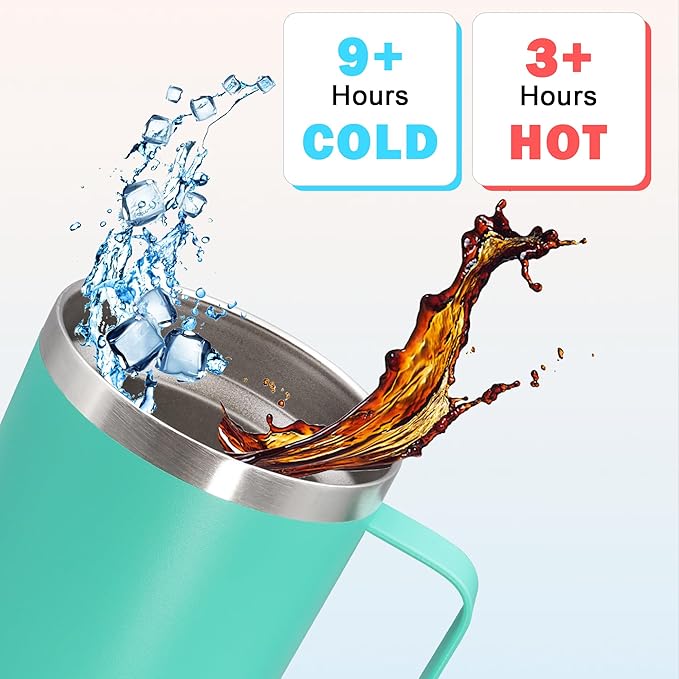 20 oz Tumbler with Handle and Lid, Stainless Steel Tumbler Insulated Travel Coffee Mug, Spill Proof Double Wall Vacuum Tumbler Cup Keep Drink Hot & Cold, Light Blue, 12 Pack
