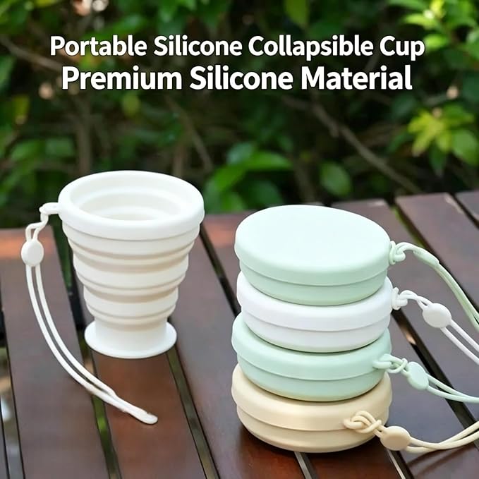 Collapsible Silicone Travel Cup, Portable Reusable Foldable Water Cup, BPA-Free Leakproof Mug with Lid & Lanyard for Camping Hiking (Blue)