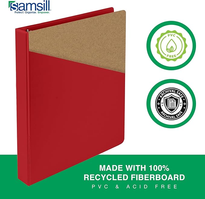 Samsill 1.5 Inch 3 Ring Binders, Economy Round Ring, Clear View Cover, 325 Sheet Capacity - for School, Home, Office - Red, 4 Pack