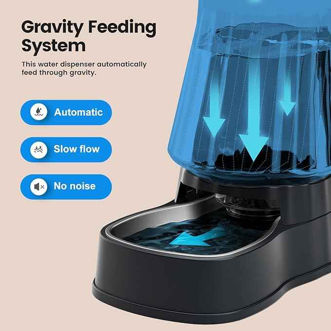 Gardner Pet Automatic Dog Water Dispenser Gravity Stainless Steel Water Waterer Feeder, 100% BPA-Free Large Capacity Water Feeding Bowls for Medium & Large-Sized Dogs Cats Other Pets-(1.6 Gallon)