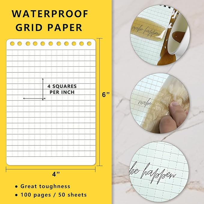 Medium Size Weatherproof Top Spiral Notebook for Outdoor Field, 100 Pages Waterproof Stone Paper Universal Pattern, Hard Cover with Inch Scale(4" x 6", Orange)