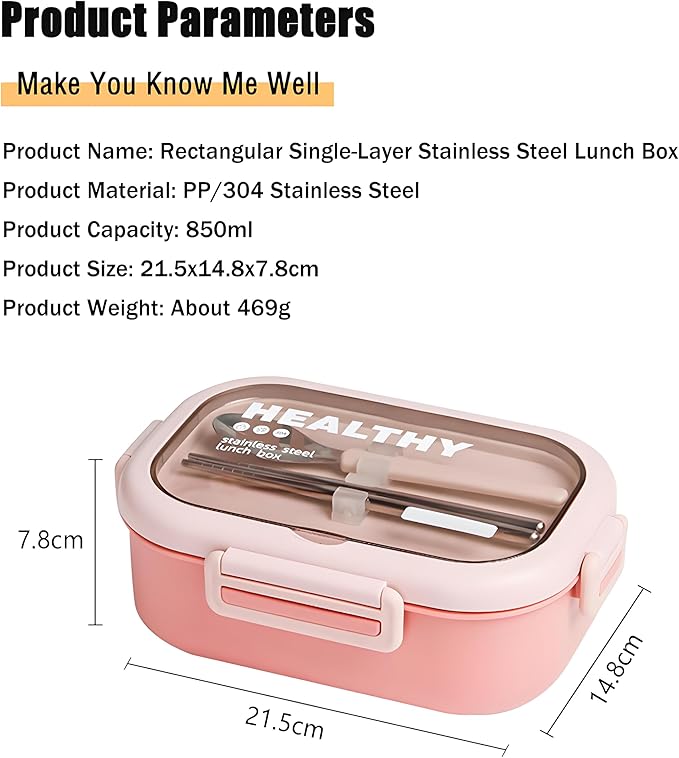 Stainless Steel Lunch Box, 2 Compartment Bento Box for Adults, Easy to Clean, Leak-Proof Design, Food Storage Container with Tableware for Family, Work, Picnics and Travel(850ml, Blue)