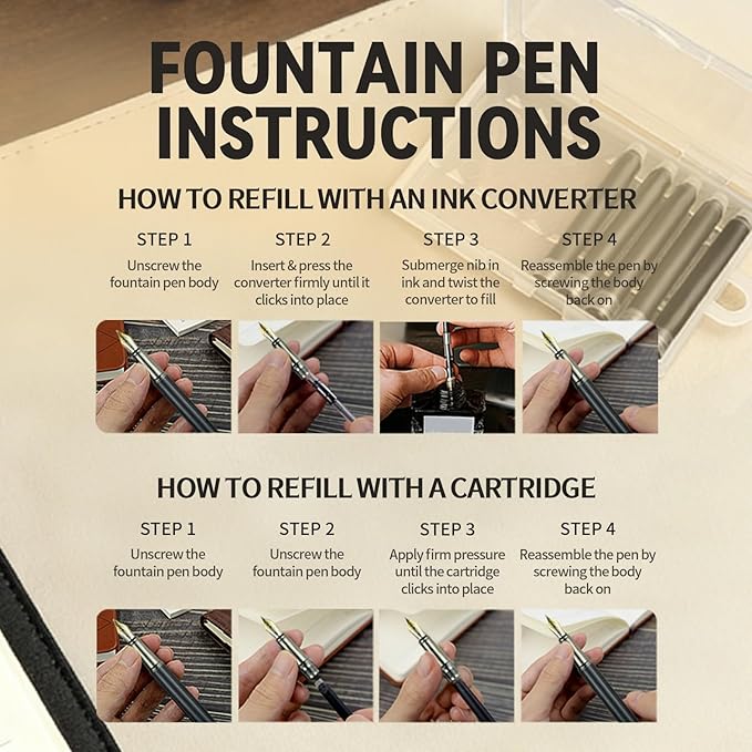 YUNCHUN 40PCS Fountain Pen Ink Refills, 3.4 mm Ink Cartridges Sets for Hongdian, Ink Pen Writing Supplies International Standard Ink Refills, Smooth Writing, Large Capacity and Easy Carry Black + Blue