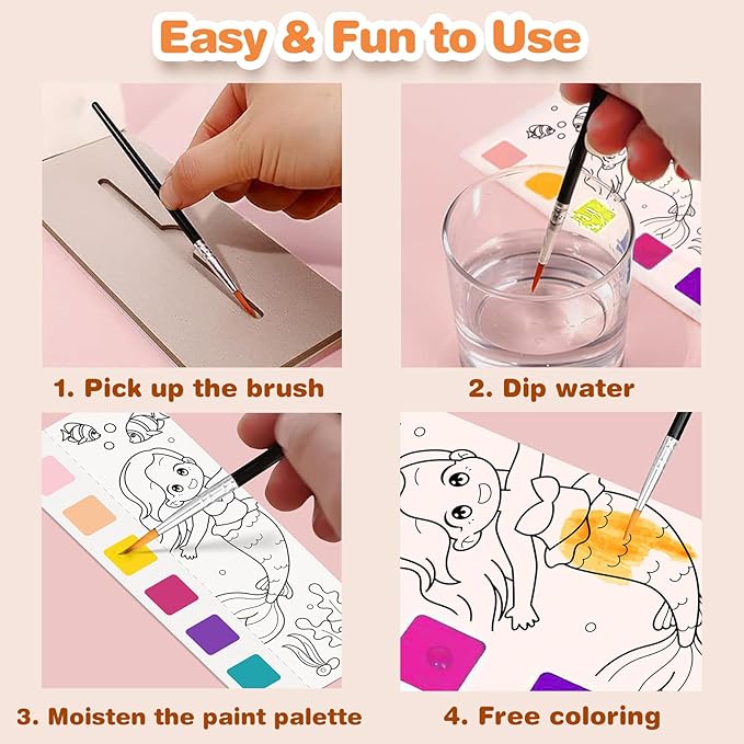 ZHOC Paint with Water Coloring Books for Kids, Pocket Mess Free Watercolor Painting Sets for Kids Ages 3 4 5 6 7 8+, Water Color Paint Set Arts and Crafts Gift for Boys Girls, Mermaid